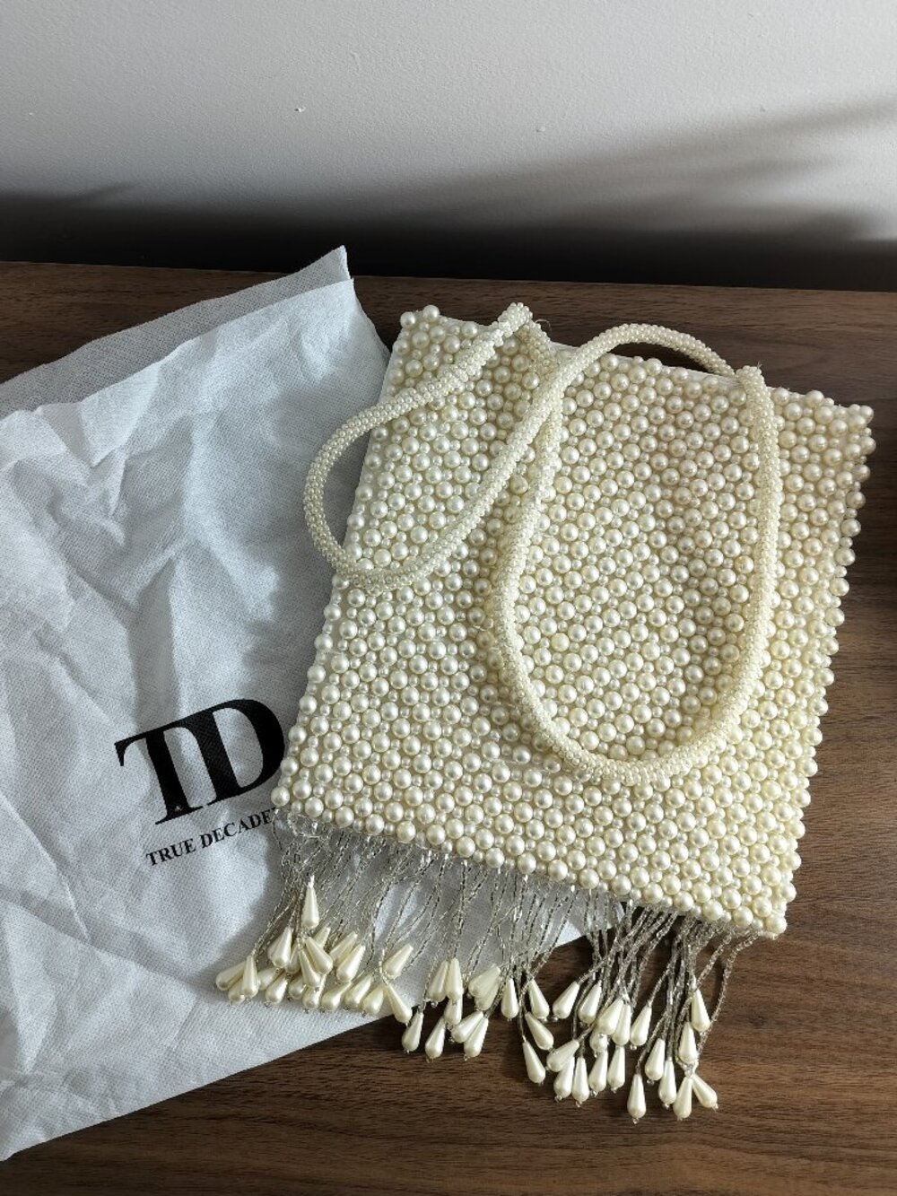 True Decadence Pearl Beaded Bridal Bag White Wedding Purse